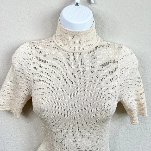 RONNY Kobo Cream Bodycon Knit Mini Dress Mock Neck Women's XS Party Cocktail - Picture 2 of 10